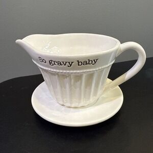 Mud Pie‎ Gravy Bowl "So Gravy Baby", Saucer, & “good gravy” spoon